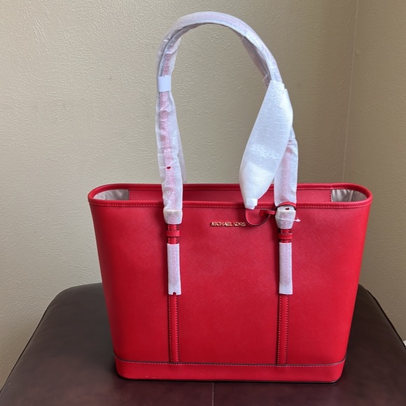 Michael Kors Jet Set Travel Large Shoulder Tote Leather Flame - Picture 15 of 15